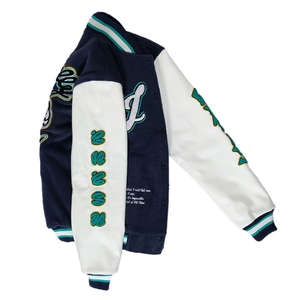 Chaqueta Universitaria de Cuero para Hombre de Alta Calidad, Chaqueta de Béisbol de Manga Larga con Bordado de Grafiti y Logotipo Personalizado - Product Image 3