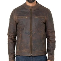 Veste de moto en cuir véritable pour homme, style vintage usé, vêtements de motard pour la vente en gros