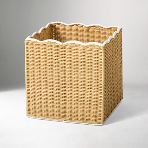 Panier de rangement pour jouets en osier, bord festonné, panier organisateur avec bordure blanche, panier de rangement pour enfants en osier pour la décoration de la chambre d'enfant - Product Image 1
