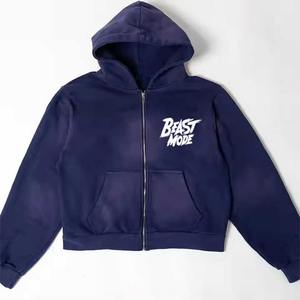 Survêtement d'hiver pour hommes de haute qualité 100% coton sweat à capuche recadrée lavage à l'acide Logo personnalisé High Street Style survêtement décontracté solide - Product Image 2