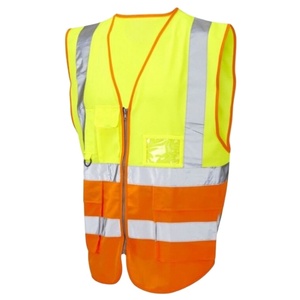 Customizable Polyester Hi Vis Vest with Yellow Orange Reflective Pockets Waterproof Mesh and <b>Work</b> Logo Safety Workwear - Product Image 1