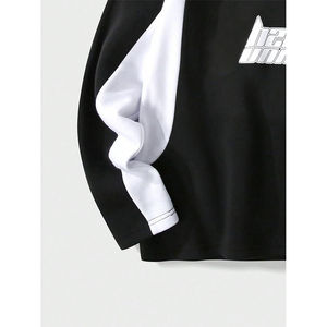 Sudadera de Alta Calidad con Estampado de Letras, Estilo Patchwork, Hombros Caídos, Corte Ajustado, Informal, Holgada, Sudadera con Capucha para Hombre - Product Image 2