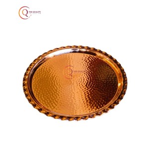 Bandeja de servicio martillada de cobre de alta calidad Acabado pulido brillante con patrón de planta Precio al por mayor Tipo de plato y plato - Product Image 2