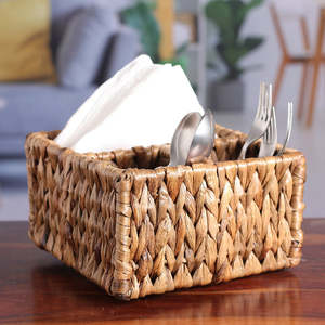 Rotin rond tissé à la main, bambou, hycinth d'eau de jonc de mer, boîte de bibelot de panier de jonc de mer, boîte de cuillère 3 compartiments - Product Image 1