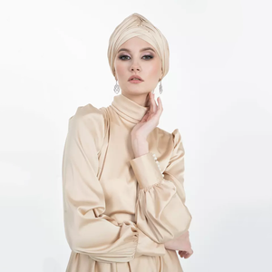 Vestido Abaya con capa ajustada para mujer musulmana, vestido de boda islámico modesto, exclusivo, Color Beige, tocado - Product Image 1