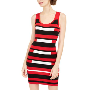 Planet Gold Junior's Red Medium Size Medium Striped <b>Body</b> Con Sweater Dress Printed Technics - Product Image 1