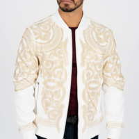 Blouson Bomber Homme Hiver Personnalisé OEM avec Col Montant, Broderie Vintage et Strass, Logo Couleur Personnalisée, Prix de Gros