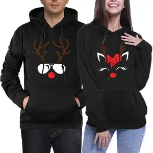 Sweat à capuche assorti pour couple avec éléments de Noël mignon et Cool femmes hommes sweats pull manches longues amoureux hauts