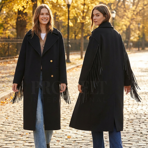 Manteau long en laine pour femmes, dernier design 2026, détail de franges personnalisé, hiver, décontracté, élégant, vêtements d'extérieur pour femmes, manteaux en laine - Product Image 2