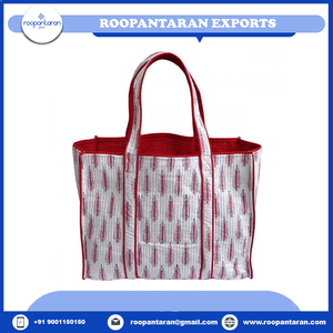 New Arrival Traditional Hand Block Printed Cotton Quilted <b>Evening</b> <b>Bags</b> Tote with Inner Pockets on Sale - Product Image 2