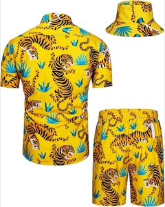 Conjunto de camisa y pantalones cortos con estampado floral Hawaiano OEM personalizado para hombre, ropa de playa de verano con sombrero para Crucero Luau o vacaciones, 3 uds. - Product Image 2