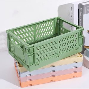 China Factory Home small organizer desktop folding foldable crate plastic kids storage basket Collapsible Storage Crate