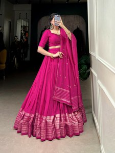 Automne 2025 vente élégant Chanderi soie Lehenga Choli Dupatta Style traditionnel incroyable imprimé travail vente chaude Viscose matériel - Product Image 2