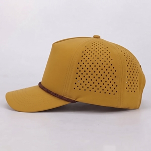 Casquette de golf unisexe jaune moutarde découpée au laser et perforée, avec visière tressée et cordon, ajustement réglable, décontractée, toutes saisons, 100 % polyester - Product Image 2