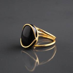 Anillo Romántico y Moderno de Plata Esterlina 925 para Mujer, con Piedra Negra Ovalada, Bañado en Oro, Diseño Único, para Fiesta o Aniversario - Product Image 5