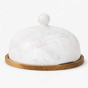 Orange Marble Swirl Dome <b>Butter</b> <b>Dish</b> Resin Cheese Keeper With Wood Base Decorative Food Cloche For Cake Bread Serving Tray - Product Image 5