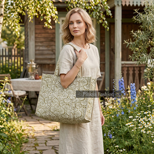 Indian Hand Block Print Quilted Cotton Tote <b>Bag</b> Large Capacity Women <b>Boho</b> Shoulder <b>Bag</b> Reusable Eco Friendly Summer Autumn - Product Image 6