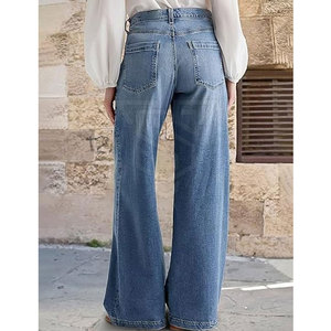 Pantalones vaqueros anchos transpirables para mujer al mejor precio, pantalones ajustados de cintura media, forro polar de algodón de estilo frontal plano para actividades al aire libre - Product Image 3