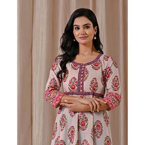 Vestido largo de algodón gris y rosa con botones, estampado Butta Block, elegante, estilo coreano, informal, hippie, ODM, para el día del club, lavable, natural - Product Image 1