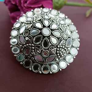 แหวนสวมนิ้วทำจากหินแก้วคริสตัลแบบดั้งเดิมของอินเดียเครื่องประดับอินเดียสำหรับผู้หญิงเงิน - Product Image 2