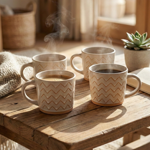 ชุดแก้วกาแฟเซรามิคลายการ์ตูน 4 ใบ ดีไซน์โค้งมน ใช้กับเครื่องล้างจานและไมโครเวฟได้ พร้อมหูจับ สำหรับนมหรือน้ำ - Product Image 1