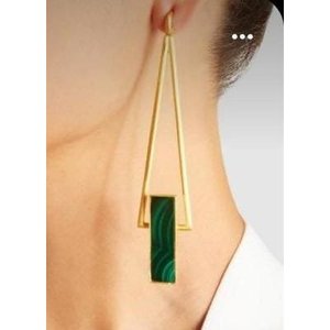 Boucles d'oreilles pendantes tendance pour femmes, en laiton plaqué or, avec pierre précieuse en malachite - Product Image 2
