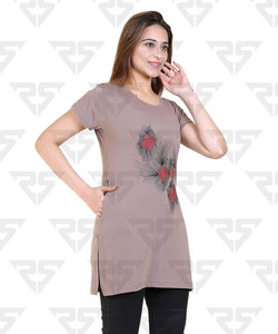 Women's Regular Fit Cotton Round Neck Half Sleeve T-Shirt, Nightwear, <b>Sleep</b>, Yoga, Daily Use Gym and Lounge Wear Long Top n <b>Tees</b> - Product Image 4