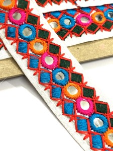 Wholesale Multi Size 100% Polyester Soft Embroidery Trim <b>Lace</b> with Plastic Mirror Thread Work Ruffle 25MM Width for Decorations - Product Image 3