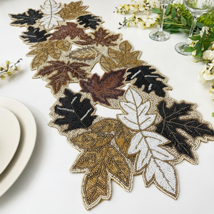 Camino de Mesa y Manteles Individuales Modernos Hechos a Mano con Cuentas Florales, Diseño Bordado Multicolor para Pedidos al por Mayor de Hoteles - Product Image 1