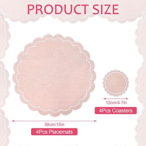 Cotton Linen Polyester Eco-Friendly New Chinese Style Placemats <strong>Coaster</strong> 15" Scalloped Embroidery <strong>Heat</strong> Resistant Double Mat - Product Image 4