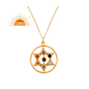 Meilleure vente Collier pendentif en argent sterling plaqué or 18 carats multi-pierres naturelles Demi Fine Jewelry Fabricant - Product Image 1