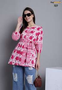 Kurti Corto de Algodón Indio con Estampado Digital en Relieve, Moda Maruti, Ropa Casual Exclusiva para Mujer, Top de Verano para Exportación - Product Image 5