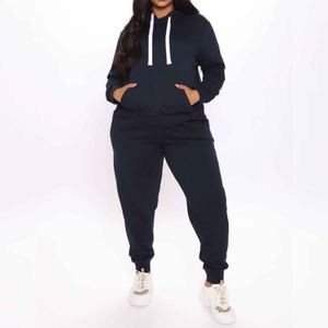 Ensemble de survêtement minimaliste 100% coton pour femmes sweat à capuche surdimensionné décontracté avec joggers de coupe décontractée pour Streetwear - Product Image 3