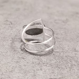 Bijoux en pierre brute Bague pour femme Pierre précieuse Labradorite brute naturelle Pierre de naissance Double bande Bijoux de Noël Bague en argent sterling 925 - Product Image 5