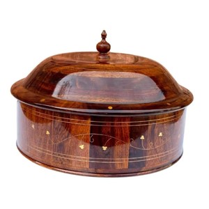 Marmite de luxe en bois de Sesham fabriquée à la main chauffe-plats en bois isolé avec incrustation de laiton plat de service élégant pour les repas chauds - Product Image 4