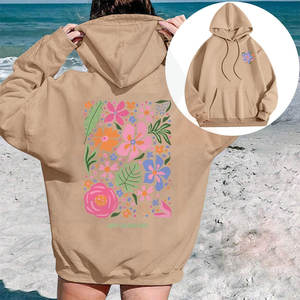 Retro Floral Bloom Oversized Hoodie Wildflower Print Pullover Drop Shoulder <b>Women</b> Front Eco-Friendly <b>Long</b> Sleeve <b>Hoodies</b> 100% - Product Image 1