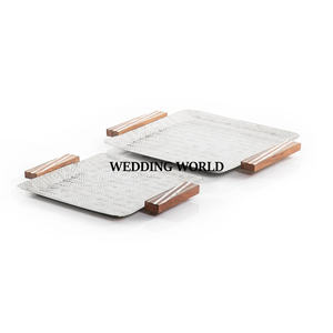 Plateau à chocolat en métal de luxe le plus vendu ensemble de trois plateaux de cuisine en forme de rectangle plaqué argent écologique - Product Image 6