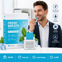Bandes buccales à dissolution rapide Menthe Fraîche pour une haleine fraîche, sans sucre, désodorisant instantané, format de poche, 10 bandes, OEM, Marque Privée