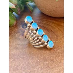 T. Yazzie <b>Blue</b> <b>Opal</b> Sterling Silver <b>Ring</b> Size 7 Cushion Cut Bezel Set - Product Image 3