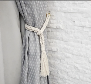 Curtain Tie Backs Cotton Rope - Holdback Curtain <b>TieBack</b> - Ivory Curtain Tie-backs - Four Rope Pigtail - Curtain Tie with Tassel - Product Image 2