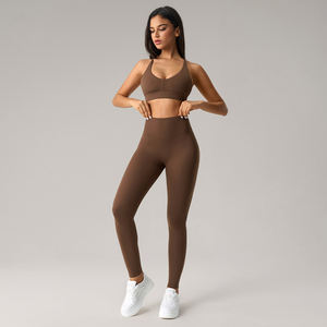 Conjuntos de Fitness para gimnasio de alta calidad para mujer, ropa deportiva, Sujetador deportivo, mallas, cintura elástica, estiramiento sólido de cuatro vías para Yoga Fitness - Product Image 5
