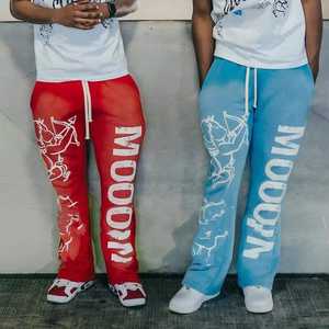 Pantalons de survêtement évasés pour homme sur mesure, lavage à l'acide, toile délavée au soleil, imperméable, vintage, pantalons de jogging empilés, streetwear, vêtements décontractés - Product Image 3