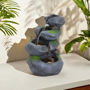 Fontanella d'acqua a LED <span class=keywords><strong>da</strong></span> esterno con decorazioni eleganti <span class=keywords><strong>da</strong></span> <span class=keywords><strong>giardino</strong></span> con pietre impilate <span class=keywords><strong>in</strong></span> resina poliresina fontanella - Product Image 1