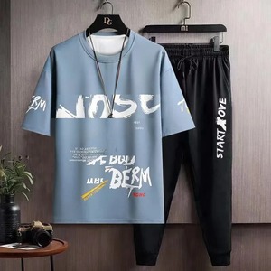 Conjunto de dos piezas de secado rápido de moda deportiva informal para hombre, camiseta y pantalones estampados de maternidad de otoño, estilo de manga corta fina de verano - Product Image 5