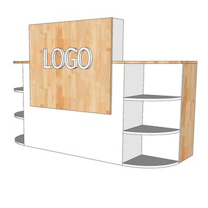 BLT68020 Minimalist Reception <b>Desk</b> with Integrated Natural Wood Decorative Shelf and LED Light for Retail Store or Hotel Use - Product Image 3