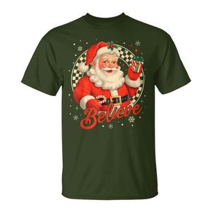 Maglietta Vintage Babbo Natale 'Believe' per Bambini e Bambine, Stile Retrò, Abbigliamento Promozionale - Product Image 1