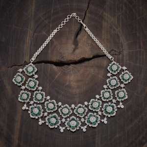 Zircon Crystal Flower Shape Short Women's Wedding <b>Necklace</b> with Green <b>Ruby</b> Stones Rodium Polish and Claw Setting 178394 - Product Image 4