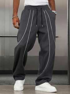 Gris foncé Ligne Réfléchissante Velours Côtelé Droit Joggers Hommes Pantalons Lavés Pantalons de Survêtement Lourds Taille Élastique Streetwear Pantalon - Product Image 4