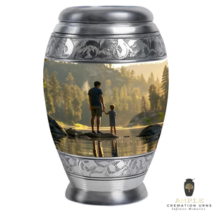 Elegante urna de cremación de aluminio recubierta de Meena grande (220 pulgadas cúbicas) y recuerdo (3 pulgadas cúbicas) urnas de cremación personalizadas - Product Image 2