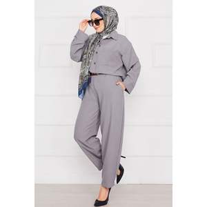 Ensemble 2 pièces en lin avec détail de poche gris - Product Image 2